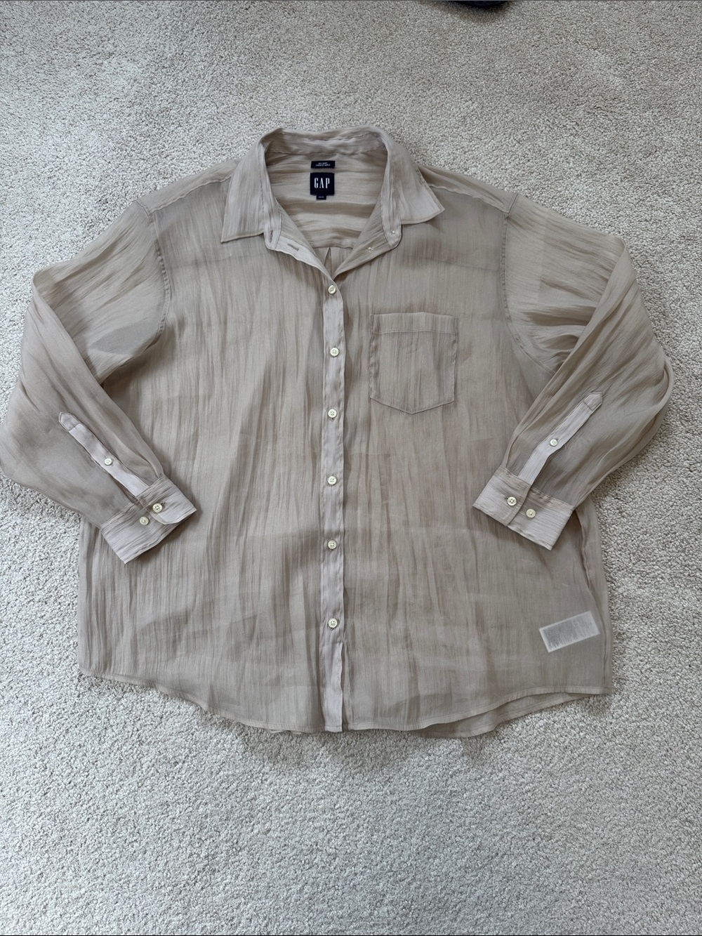 GAP The Big Shirt Sheer Button-Down Bedrock Tan SzXL